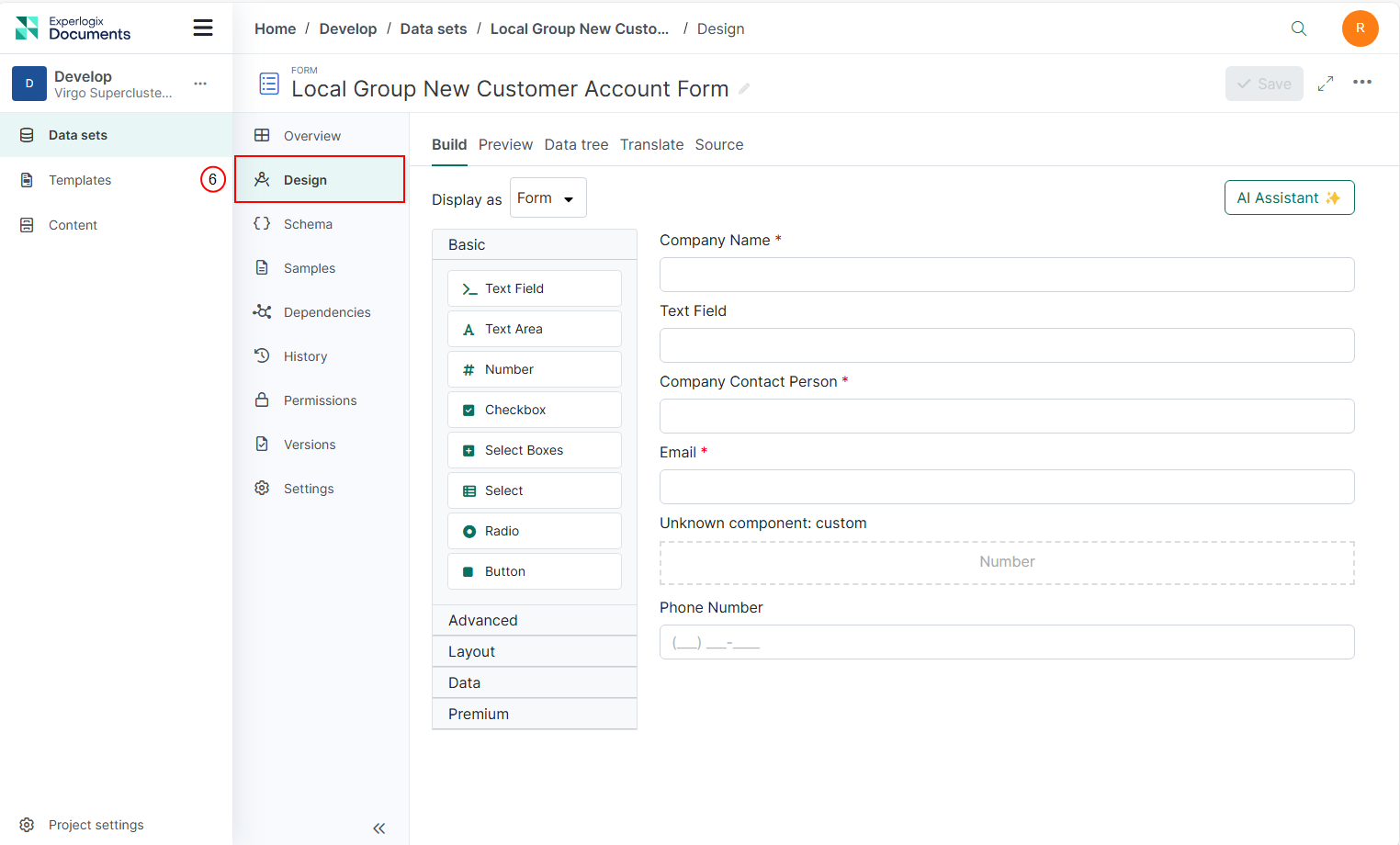 Form data set design tab view with data tree.png