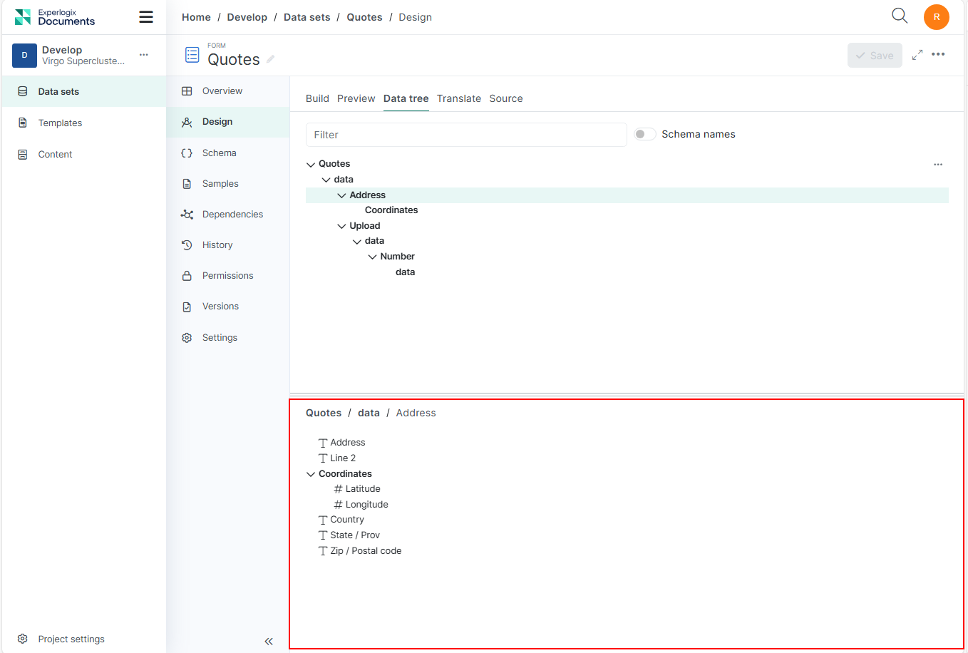 landing page with single project screen quotes field list area.png